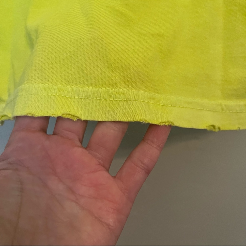 FREECITY Golden Line Short-Sleeve Tee in Yellow Green Sz XS Rare Distressed - Picture 7 of 16